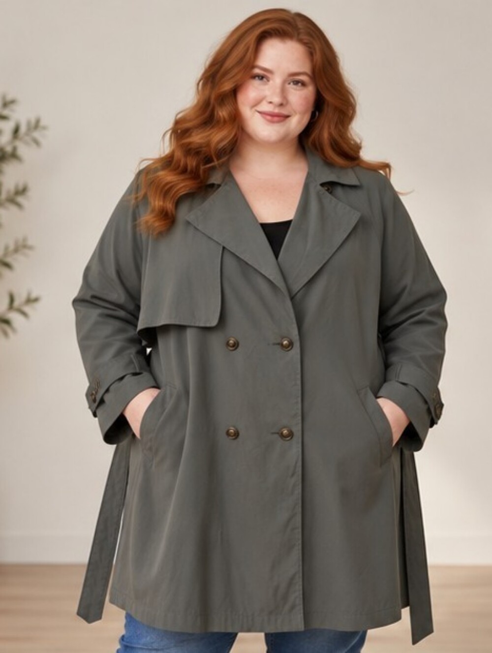 Jacqueline Ferrar | Smokey Olive Belted Double Breasted Trench Coat - 24W